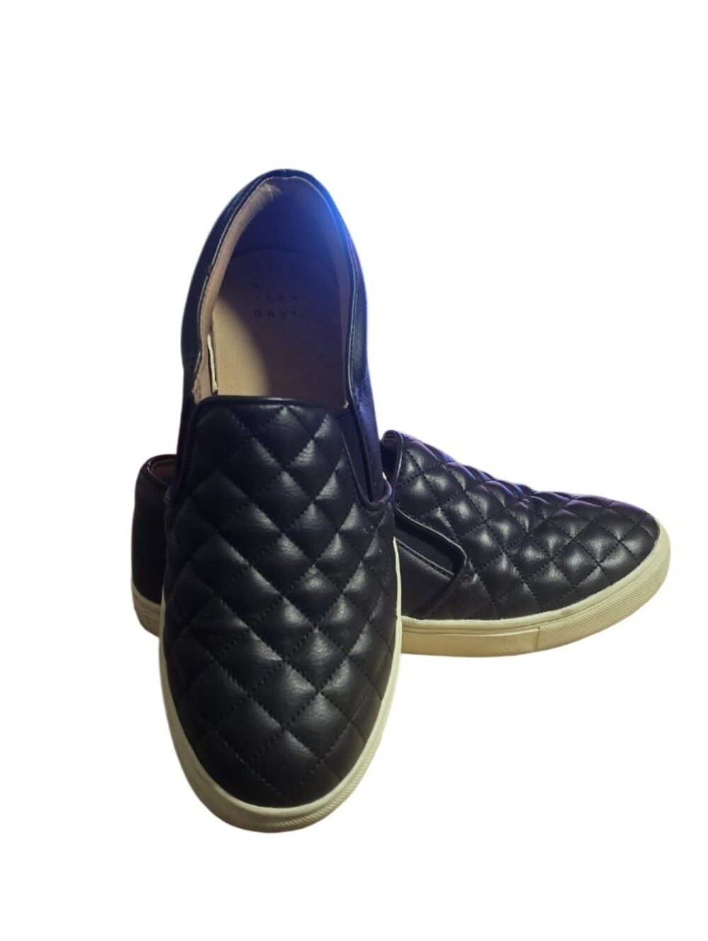 A New Day Quilted Black Slip-On Sneakers with White Sole - Picture 5 of 9